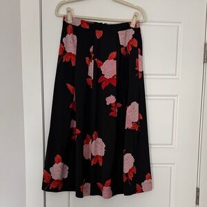 Who What Wear A-Line Skirt with Red and Pink Floral on Black